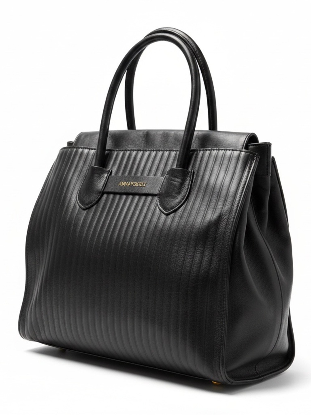 Anna Virgili Leather Purse Handbag Black Designer